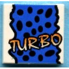 Part 3068bpx22 Tile 2 x 2 with Yellow 'TURBO', Black Spots, Blue Background Pattern